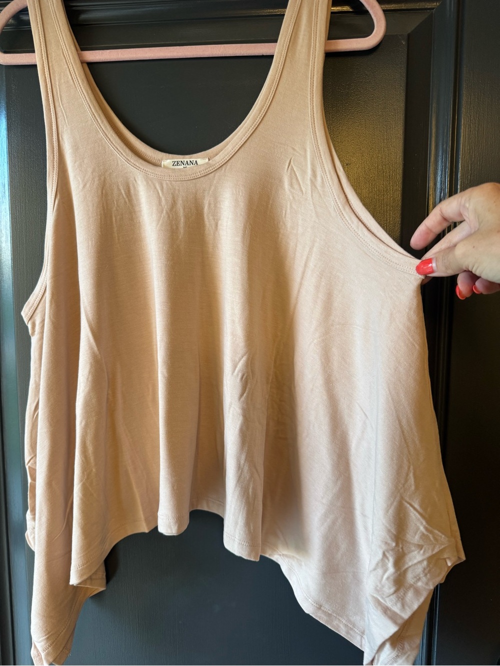 Zenana Dusty Blush Sharkbite Hem Flowy Tank Top Medium Lagenlook Cozy Natural - Picture 4 of 4